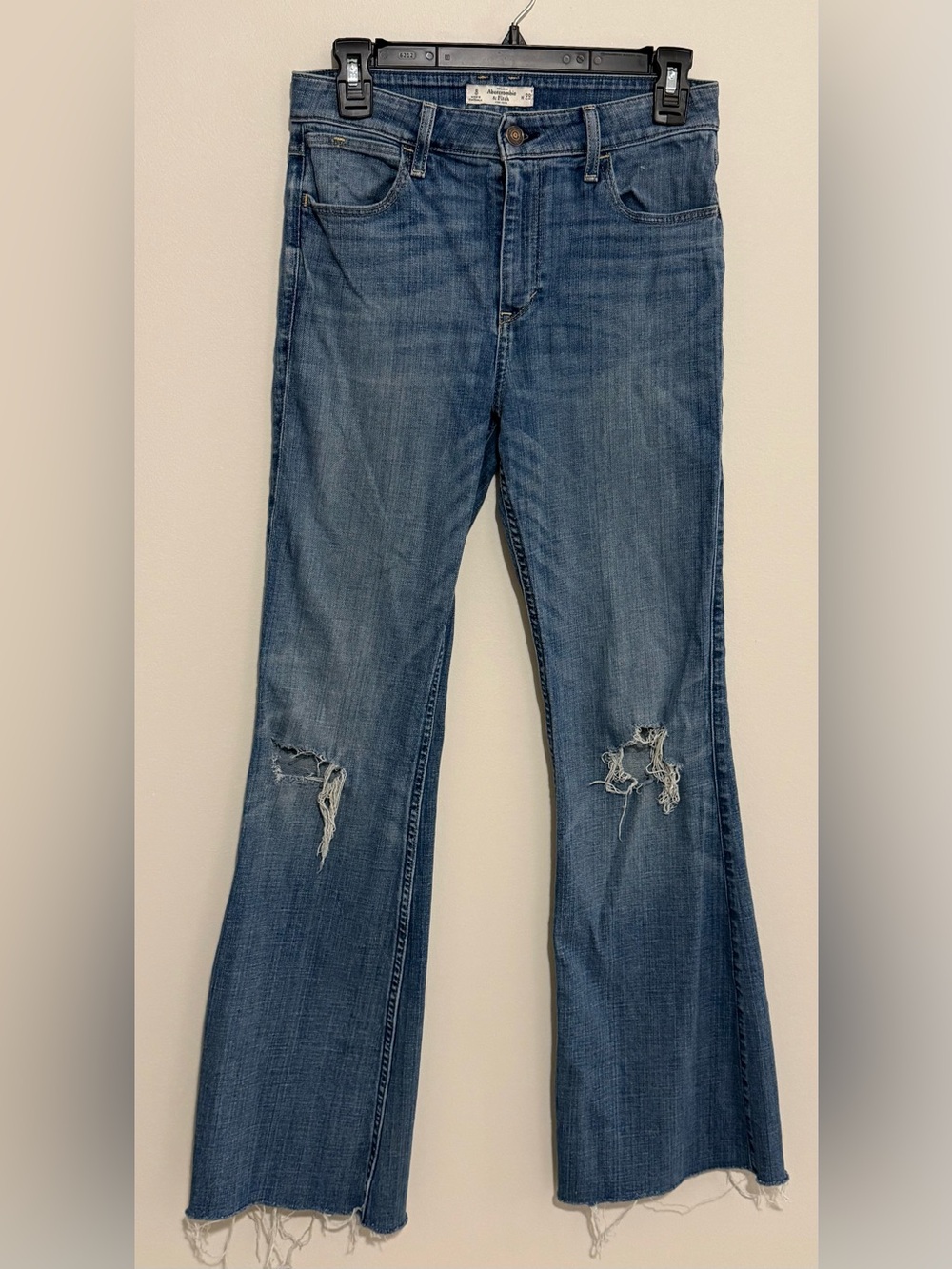Abercrombie & Fitch Women's Distressed Mid-Blue Flare Jeans
